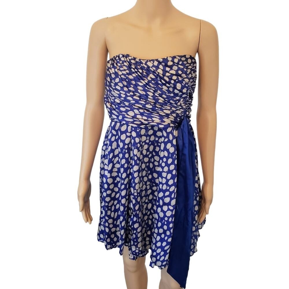 Anthropologie Luluvia Printed Strapless Mini Dress Blue White Medium‎